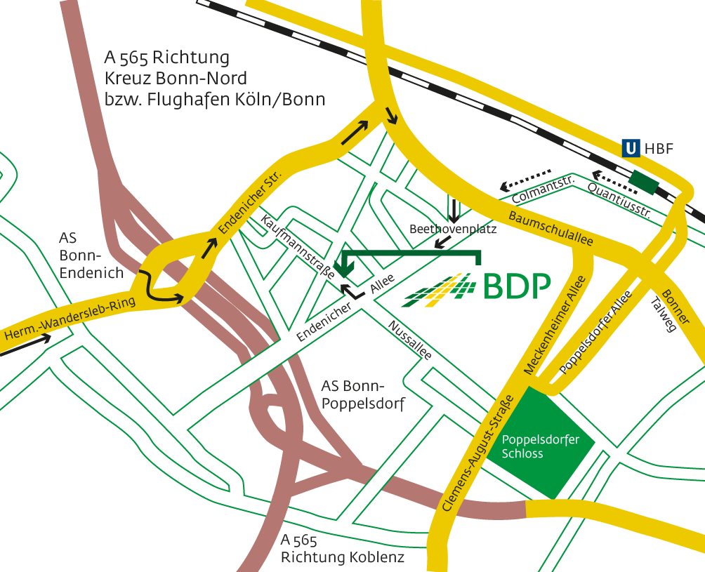 Stadtplan Bonn mit Lage des HdP
